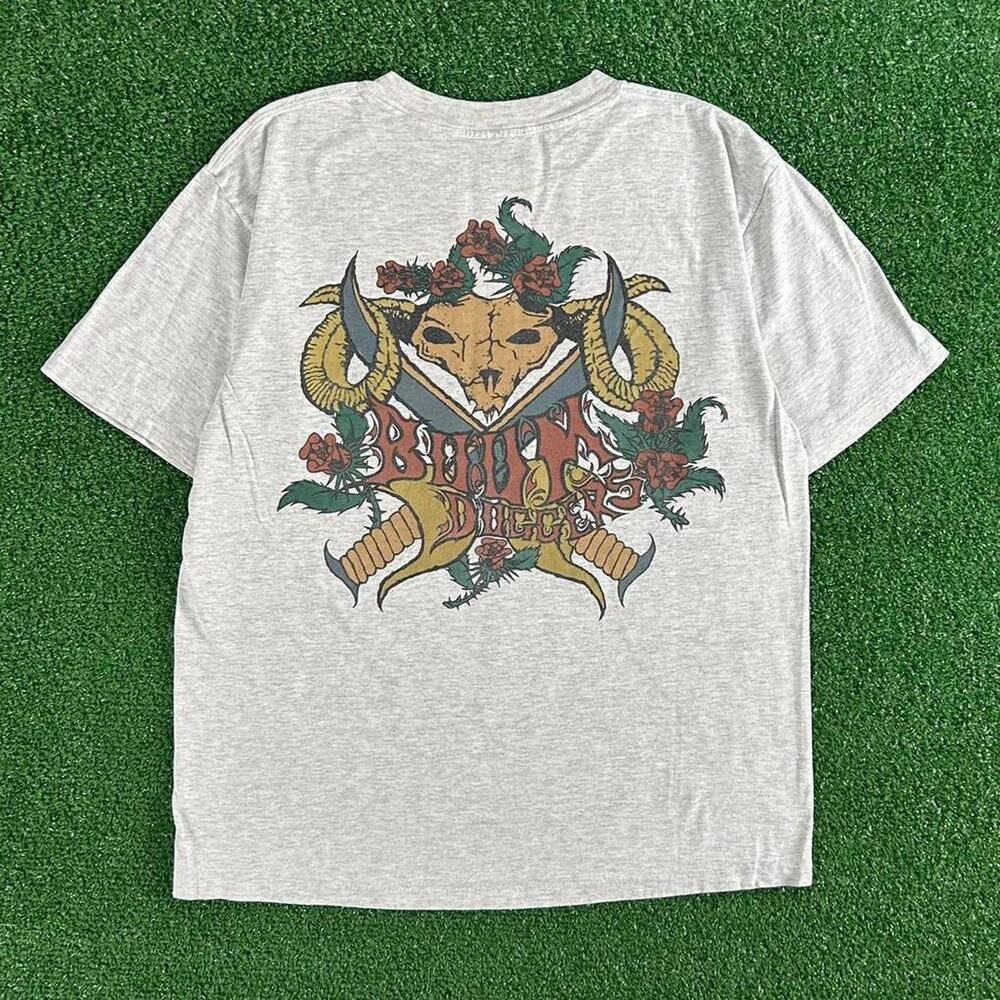 Rare Vintage 90s Boom Doggers Surf Floral Skull Graphic Tshirt Single Stitch